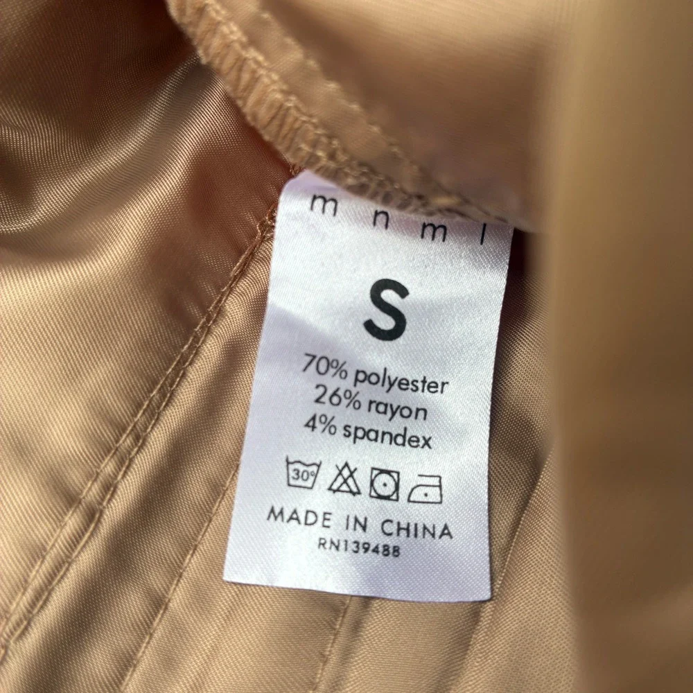 MNML Mens Small Tan Pleated Trousers Elastic Waist Khaki Straight Leg Relaxed